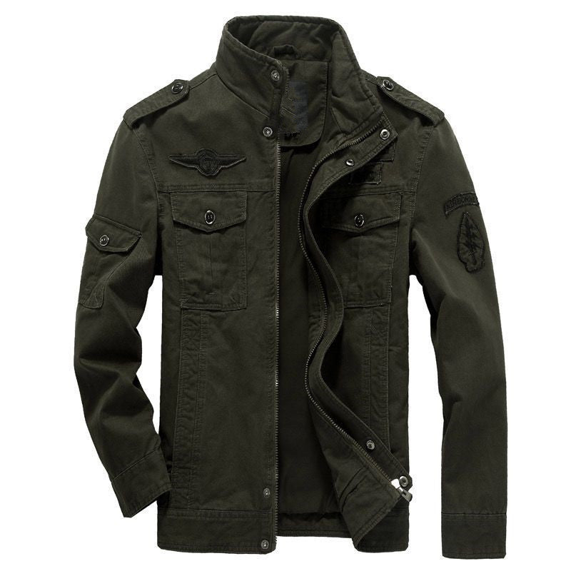 Herren Leichte Canvas-Utilityjacke im Military‑Look mit Stehkragen, Epauletten und Brustpattentaschen Drune