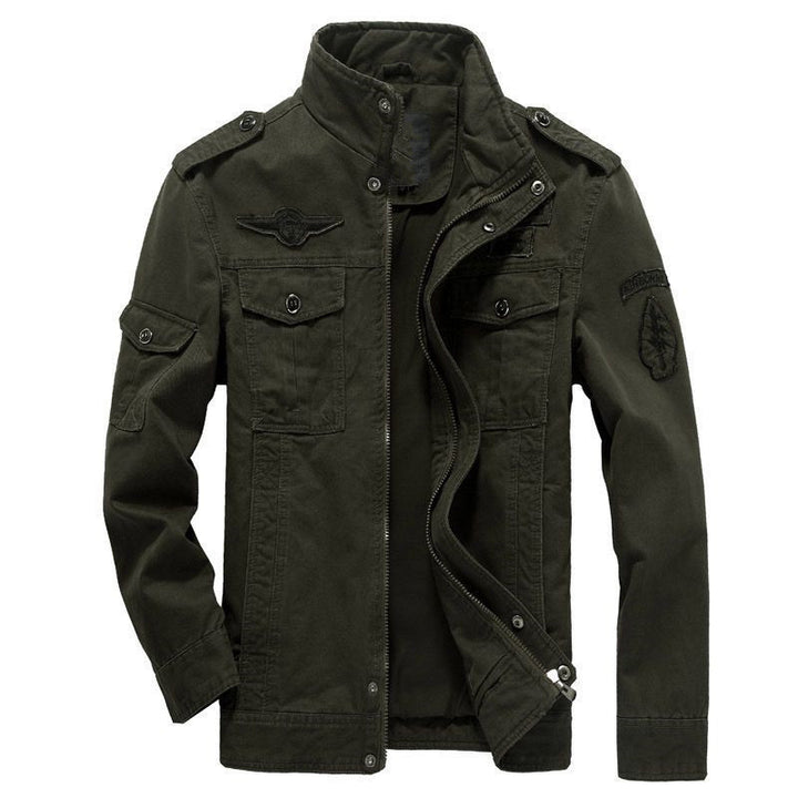 Herren Leichte Canvas-Utilityjacke im Military‑Look mit Stehkragen, Epauletten und Brustpattentaschen Drune