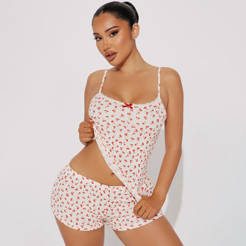 Damen Schlafanzug-Set aus atmungsaktivem Baumwollstoff mit zarten Herzmotiven Drune