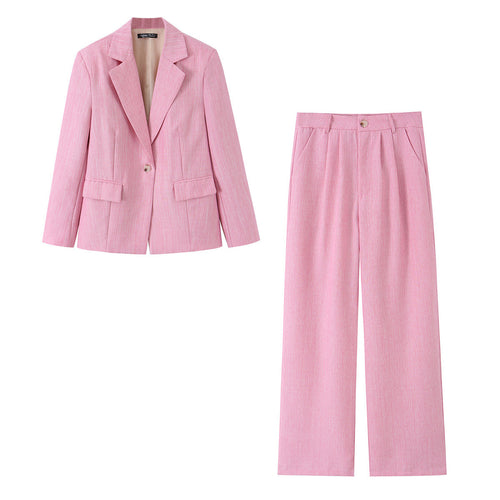 Damen Zweiteiliges Business-Set mit tailliertem Ein-Knopf-Blazer und weiter Bundfaltenhose Drune