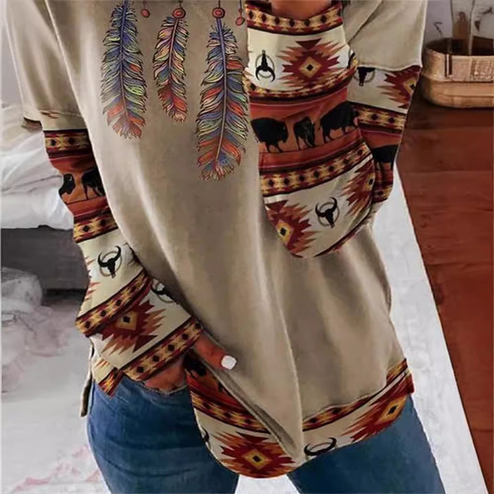 Damen Langarmshirt im Patchwork-Quilt-Design mit weichem Rundhalsausschnitt und kontrastierenden Bündchen Drune