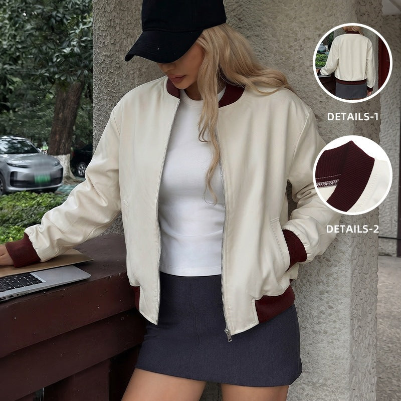 Damen Modische Bomberjacke mit Farbkontrast Drune