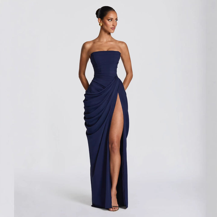 Damen Elegantes Abendkleid mit Off-Shoulder-Design und Fließendem Cape Drune