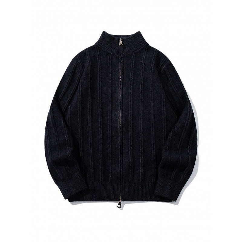 Unisex Reißverschluss-Strickjacke mit Stehkragen und vertikaler Struktur Drune