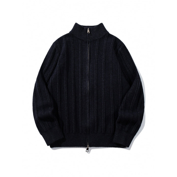 Unisex Reißverschluss-Strickjacke mit Stehkragen und vertikaler Struktur Drune