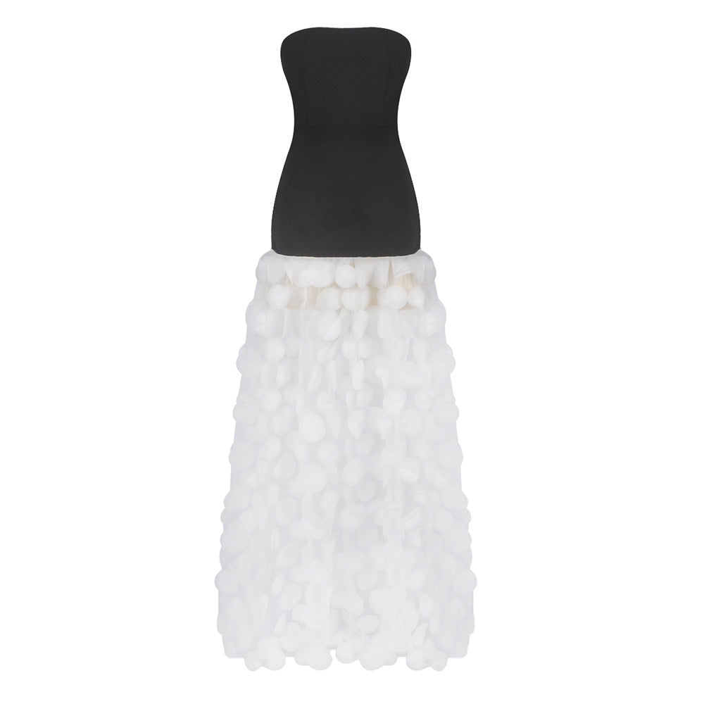 Damen Traumhaftes Tüll-Abendkleid ohne Ärmel und Volant-Design Drune