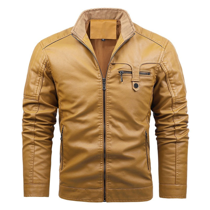 Herren Jeansjacke im Vintage‑Army‑Look mit Stehkragen, Ziersteppungen und Ärmelfalten Drune