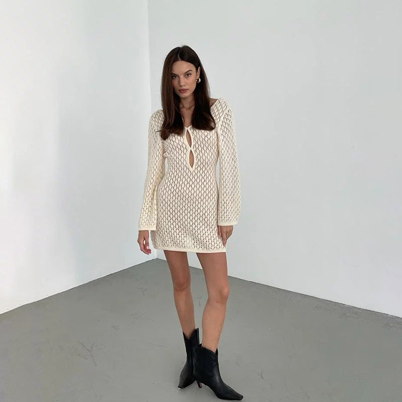 Damen Strickkleid mit innovativem Netzdesign und eleganten Cut-Outs Drune