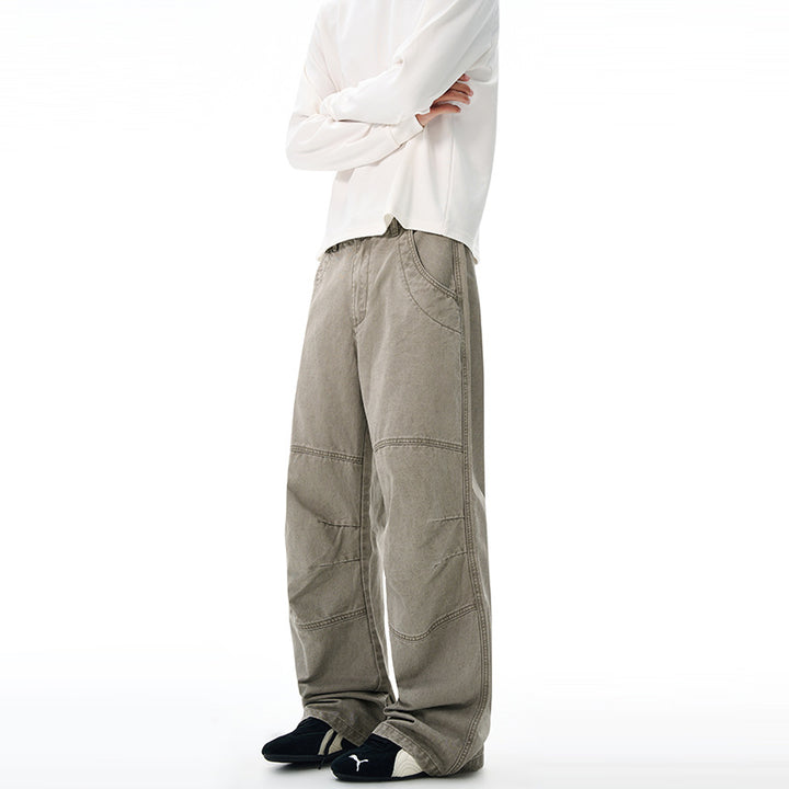 Herren Extraweite Denim-Baggyhose mit Paneelnähten und tiefem Schritt Drune