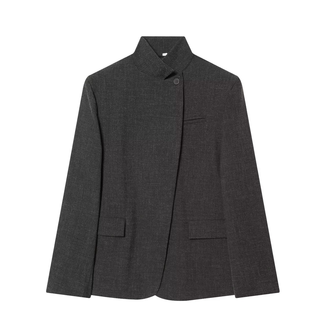 Damen Taillierter karierter Blazer mit Stehkragen und verdeckter Knopfleiste Drune