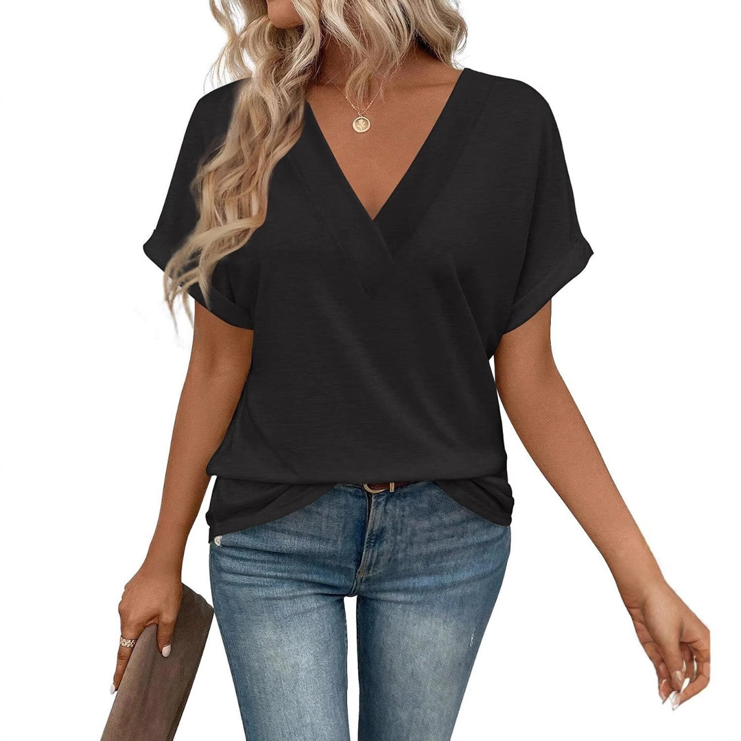 Damen lässiges V-Ausschnitt T-Shirt aus hochwertigem Jersey Drune