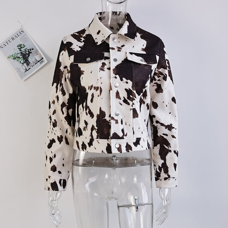 Damen Denim-Jacke im lässigen Cow-Print mit strukturierten Akzenten Drune