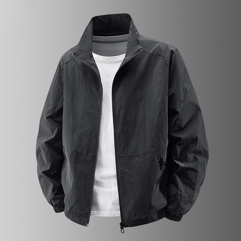 Herren Ultraleichter Urban-Windblouson mit Stehkragen, Zwei-Wege-Reißverschluss und elastischen Bündchen Drune