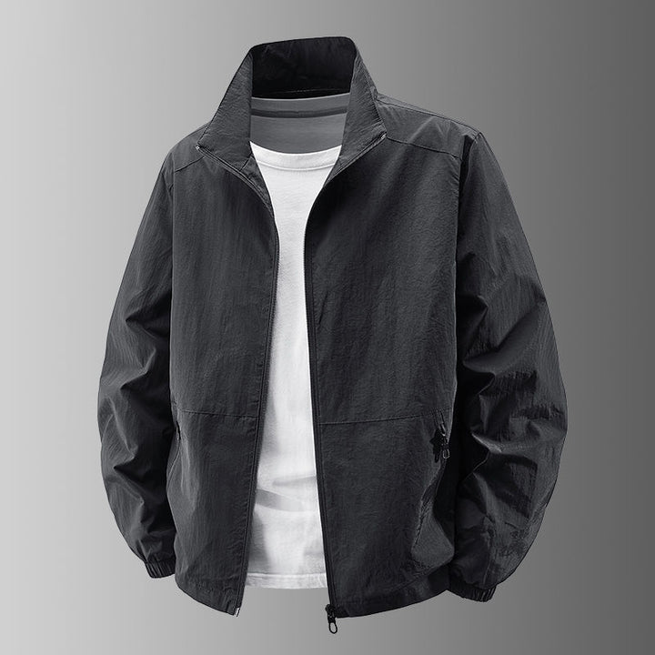 Herren Ultraleichter Urban-Windblouson mit Stehkragen, Zwei-Wege-Reißverschluss und elastischen Bündchen Drune