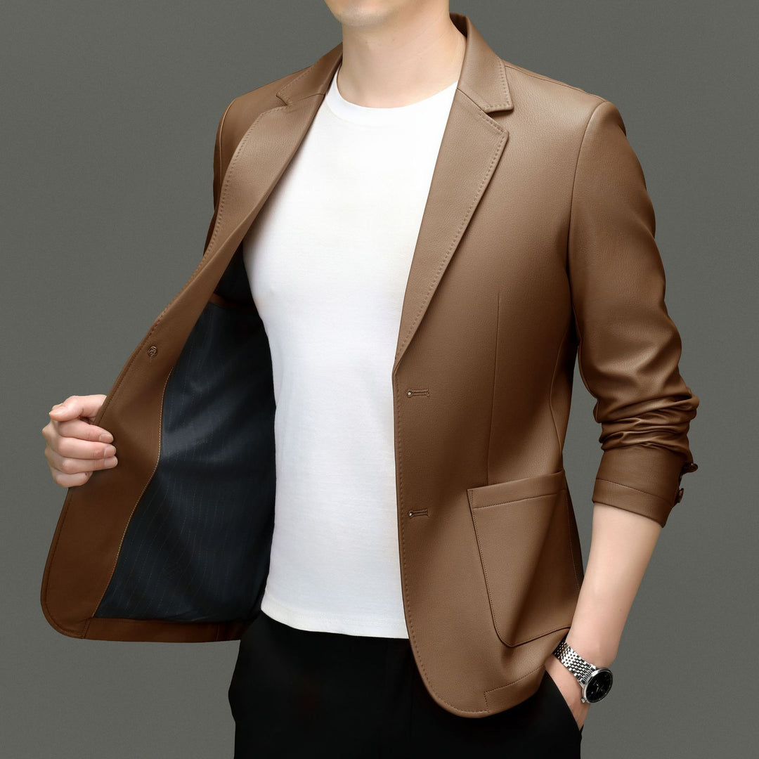 Herren Eleganter Kunstlederblazer mit modernem Schnitt und praktischen Taschen Drune