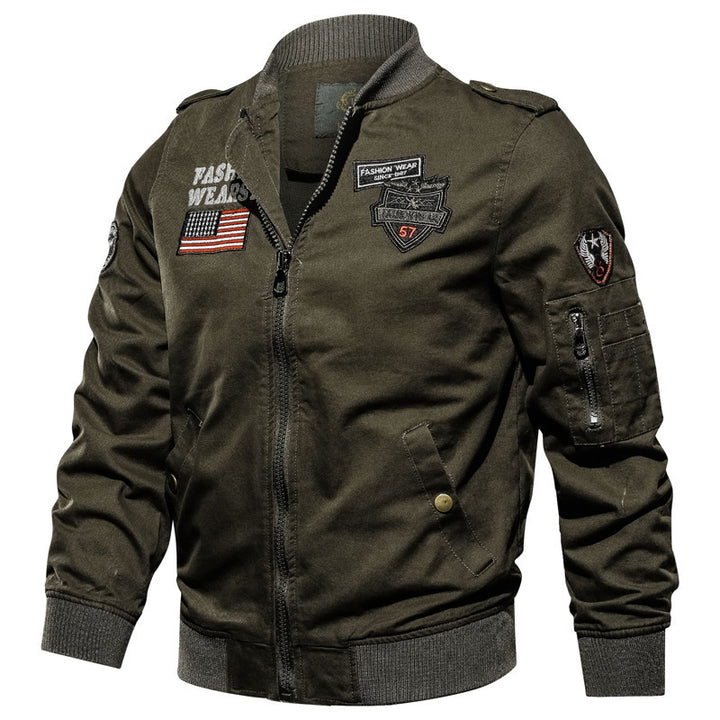 Herren nan militärisch inspirierte Bomberjacke mit Patch- und Stick-Details, Ärmeltasche und gerippten Bündchen Drune