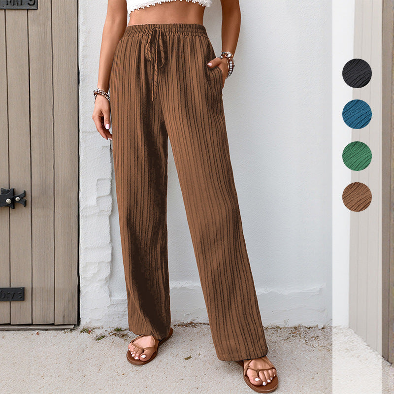 Damen Plissierte Leichte Weite-Hose mit Gummibund und Seitentaschen Drune