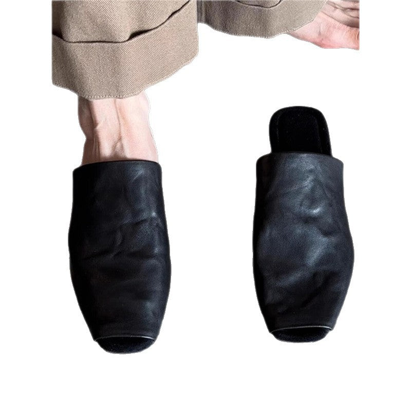Damen Offene Mules aus weichem Leder Drune