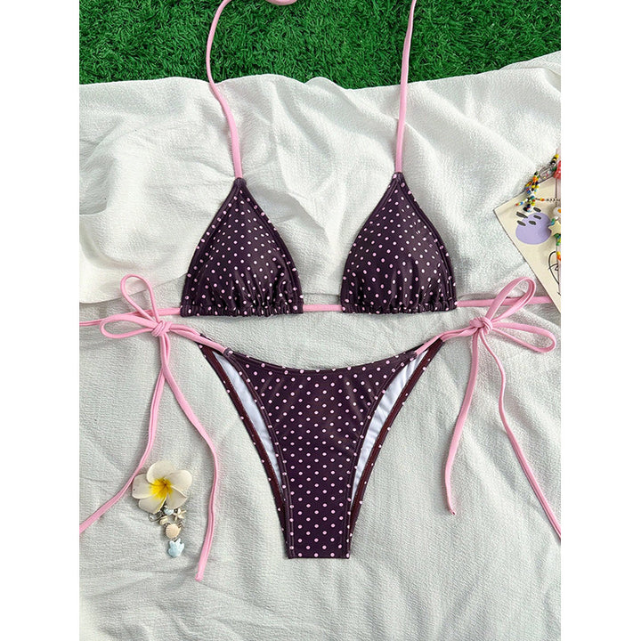Damen Triangel-Bikini mit verspielten Bindebändern und elegantem Punktmuster Drune