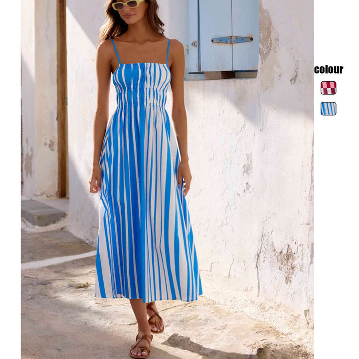 Damen Sommerliches Maxikleid mit schmalen Trägern und raffiniertem Streifenmuster Drune