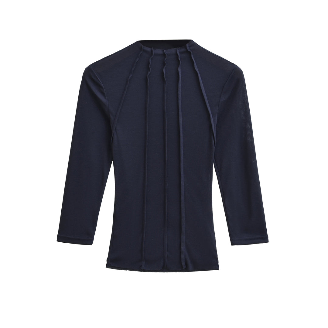 Damen Figurbetontes Langarmshirt mit Stehkragen und Zier-Volants Drune