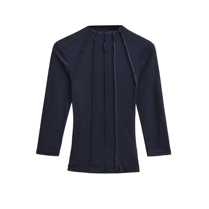 Damen Figurbetontes Langarmshirt mit Stehkragen und Zier-Volants Drune