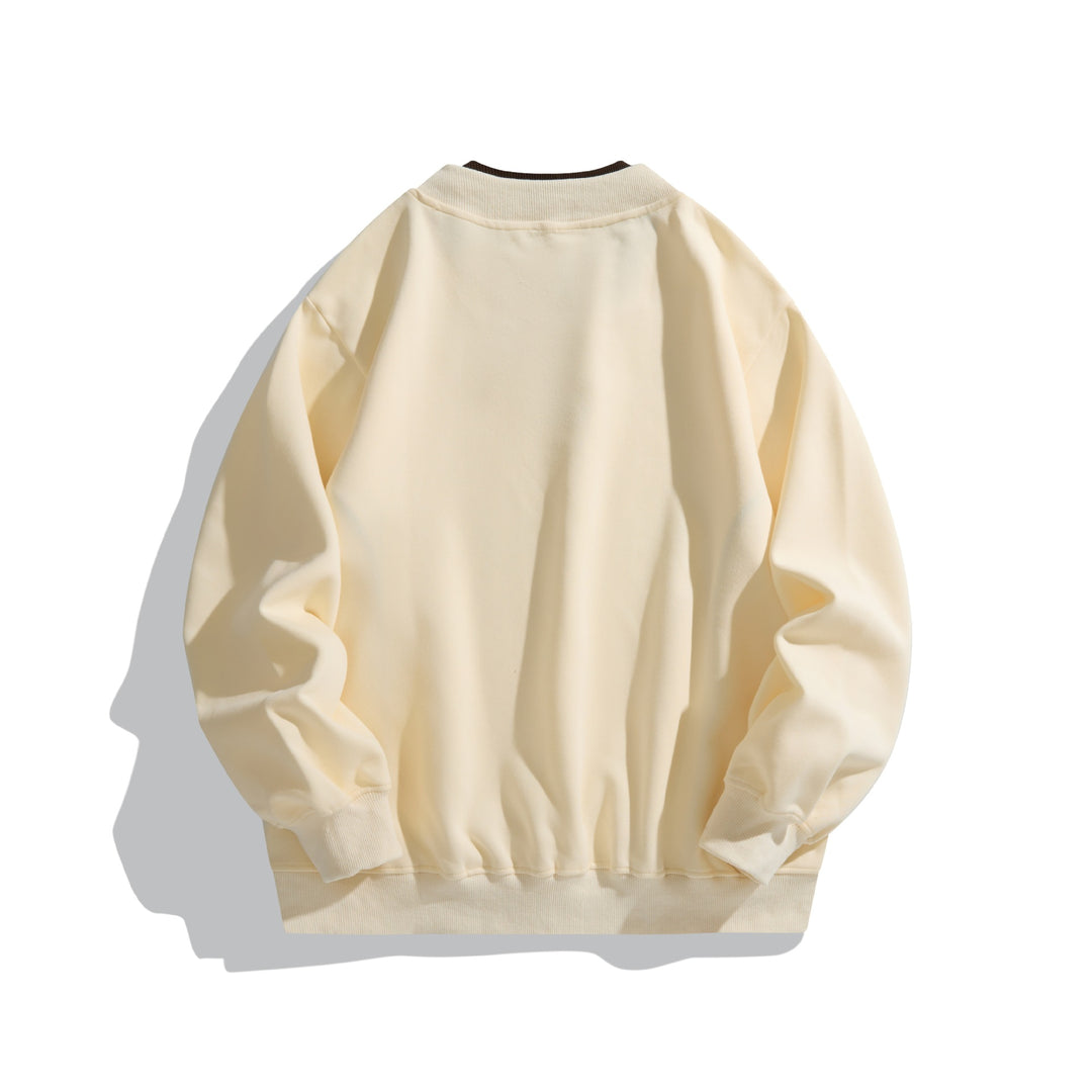 Unisex Lockeres Sweatshirt mit Kontrastkragen, sichtbaren Flatlocknähten und Logo-Stick Drune