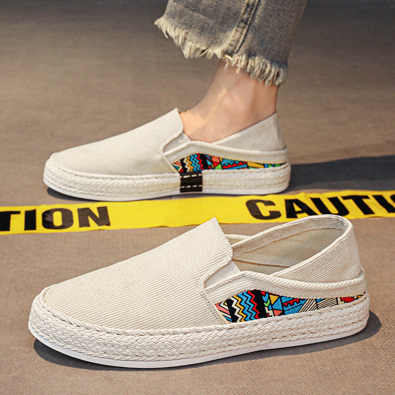 Damen Espadrille-Slipper aus Canvas mit geflochtener Jute-Sohle und farbigem Ethno-Detail Drune