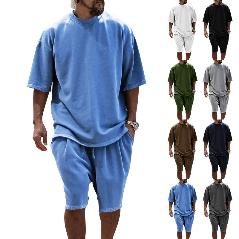 Herren nan oversized Loungewear-Set mit Boxy-Shirt Kordelbund-Bermuda und weichem Baumwollmix Drune