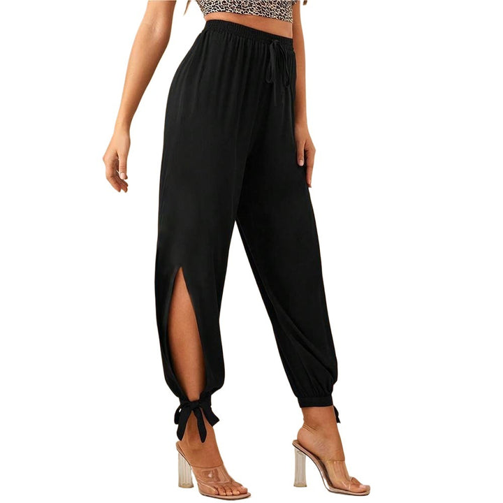 Damen elegante Hose mit Seitenschlitzen und Kordelzug Drune