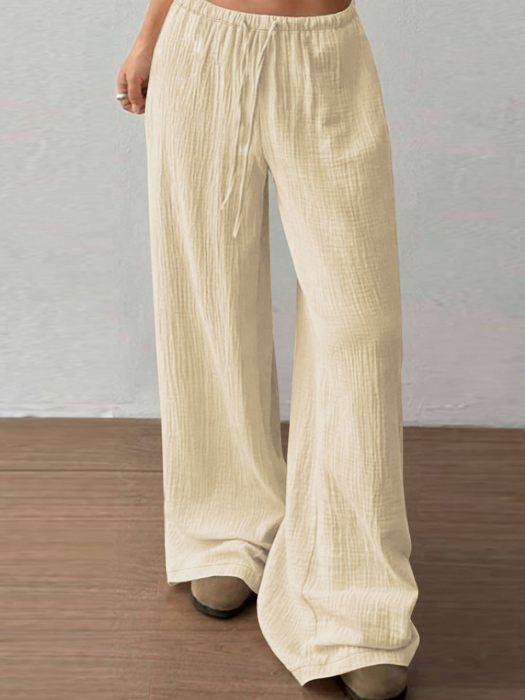 Damen Lässige Palazzo-Loungehose mit elastischem Bund und Crinkle-Struktur Drune