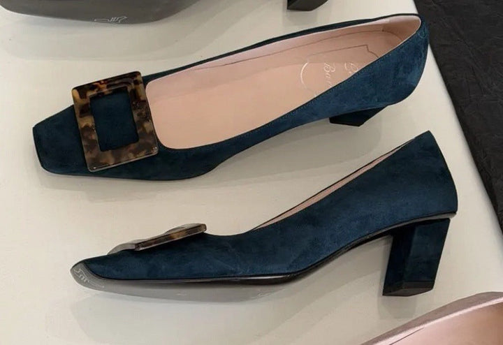 Damen Ballerinas mit quadratischem Zehenbereich und modischem Kastenschließe Drune