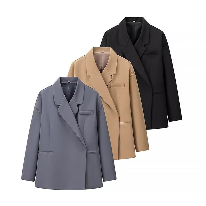 Damen Oversize-Kastenblazer mit schlichten Leistentaschen und weitem Revers Drune