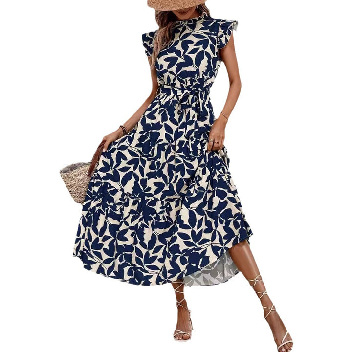 Damen lässiges Midi-Kleid mit Rüschen und floralem Muster Drune