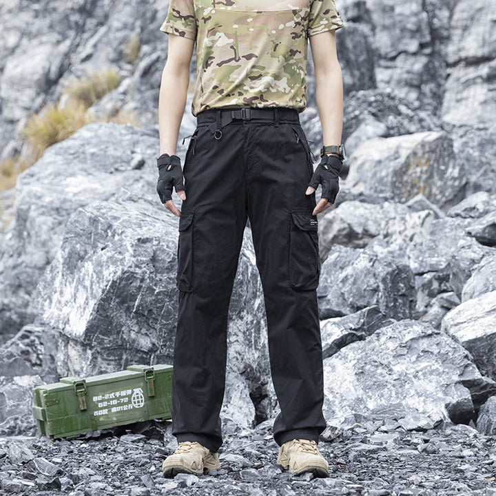 Herren Leichte Stretch-Canvas-Cargohose mit integriertem Webgürtel und Reißverschluss-Taschen Drune