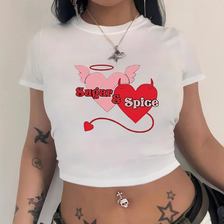 Damen Crop-T-Shirt mit fröhlichem Kirschmotiv Drune
