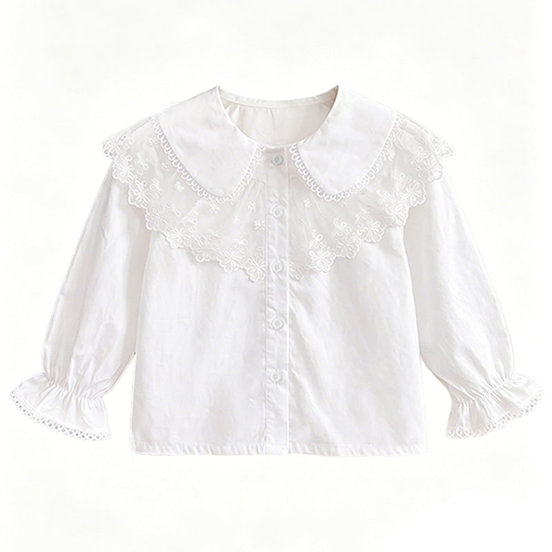Mädchen Bluse mit eleganter Spitzenverzierung und Rüschendetails Drune