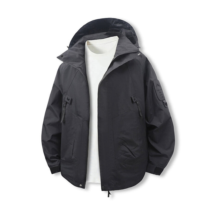 Herren funktionale und wasserabweisende Outdoor-Jacke mit verstellbarem Kapuzenkragen Drune