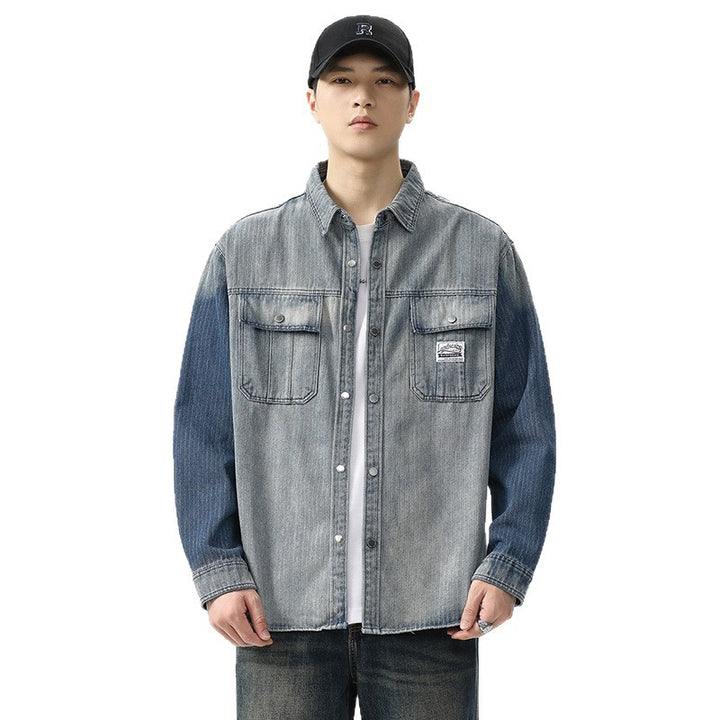Herren Overshirt aus Denim mit Kontrastärmeln und leichter Used-Waschung Drune
