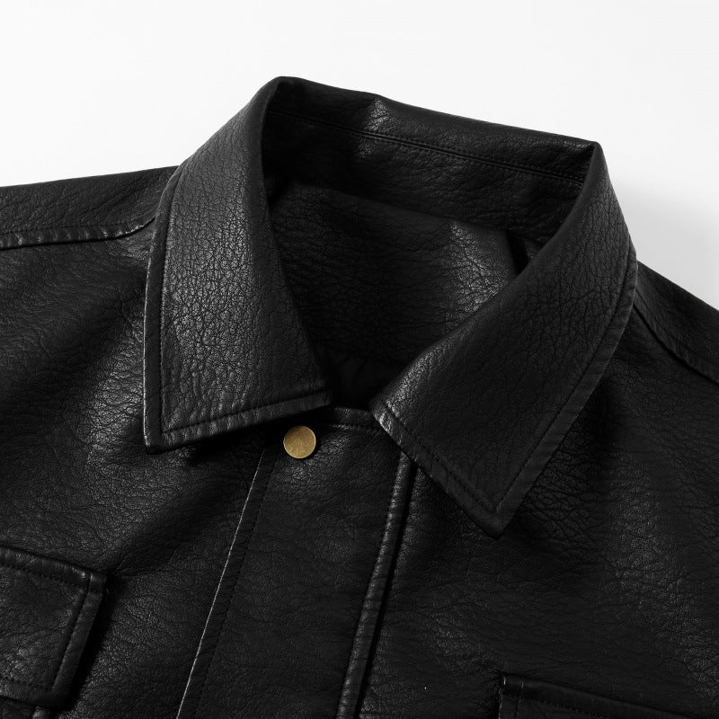 Herren Overshirt-Bomberjacke aus Kunstleder mit Klappbrusttaschen & elastischem Saum Drune