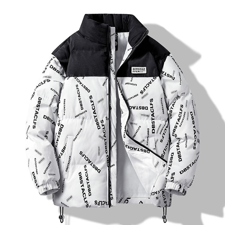 Herren Gepolsterte Steppjacke mit grafischem Schrift-Print, Stehkragen und verstellbarem Saum Drune
