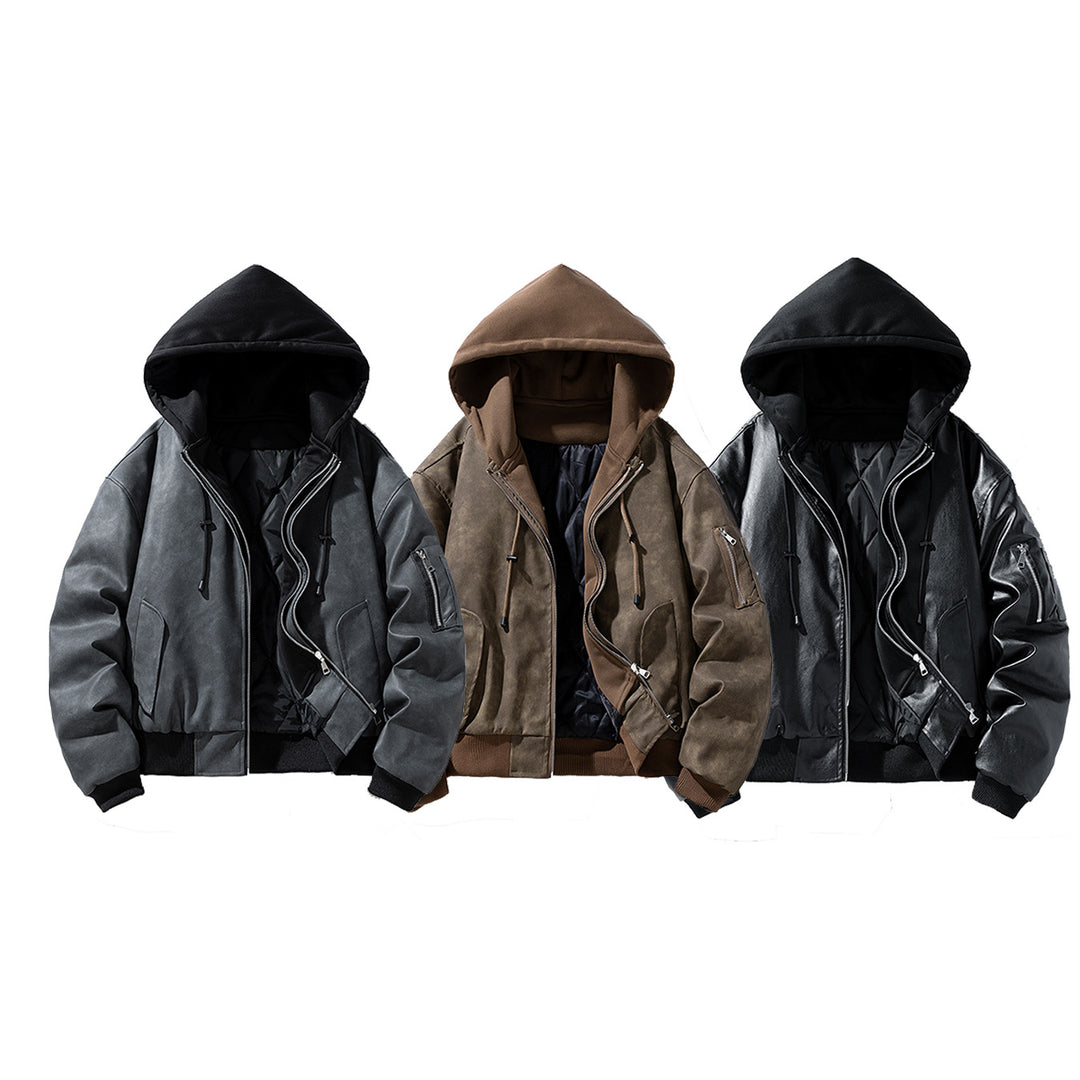 Herren Kapuzen-Bomberjacke mit Wildlederoptik, gesteppter Thermofütterung und Ärmeltasche Drune