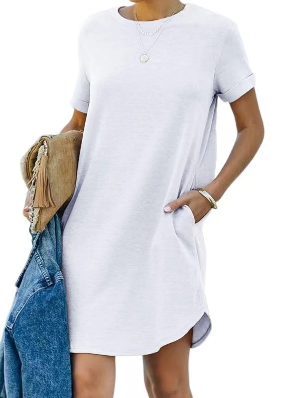 Damen lässiges Freizeitkleid mit Taschen und Rundhalsausschnitt Drune