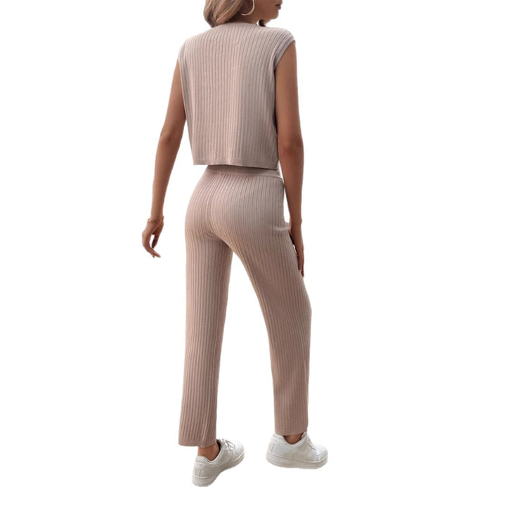 Damen Strick Zweiteiliges Set mit cropped Oberteil und weiter Hose Drune
