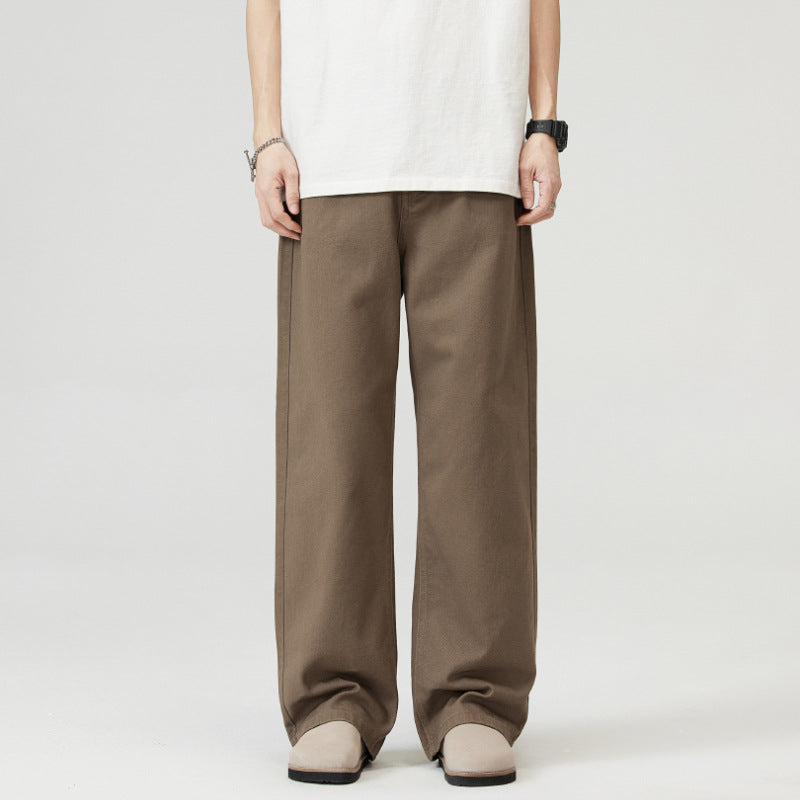 Herren Weite Baumwoll‑Twill‑Hose mit hohem Bund und geradem Bein Drune