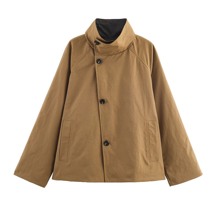 Damen urbane Oversized-Jacke mit hohem Kragen Drune