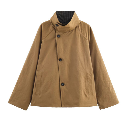 Damen urbane Oversized-Jacke mit hohem Kragen Drune