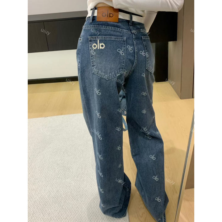 Damen Modische Baggy Jeans mit hohem Bund Drune