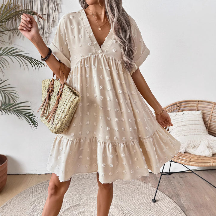 Damen Verspieltes Sommerkleid mit V-Ausschnitt und Rüschensaum Drune