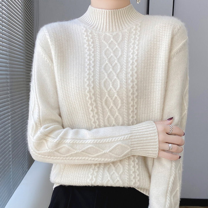 Damen Weicher Zopfstrick-Mockneck-Pullover mit leichtem Mohair-Effekt Drune